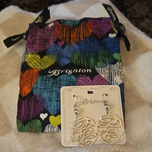 Brighton Silver Skribbel Swirl French Wire Earrings Heart Pouch Authentic NEW